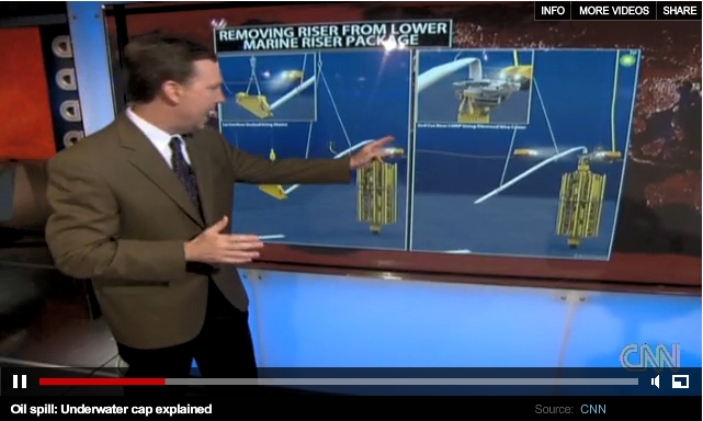 CNN explains BP's plan to drop LMRP options and use modified containment dome called a Top Hat